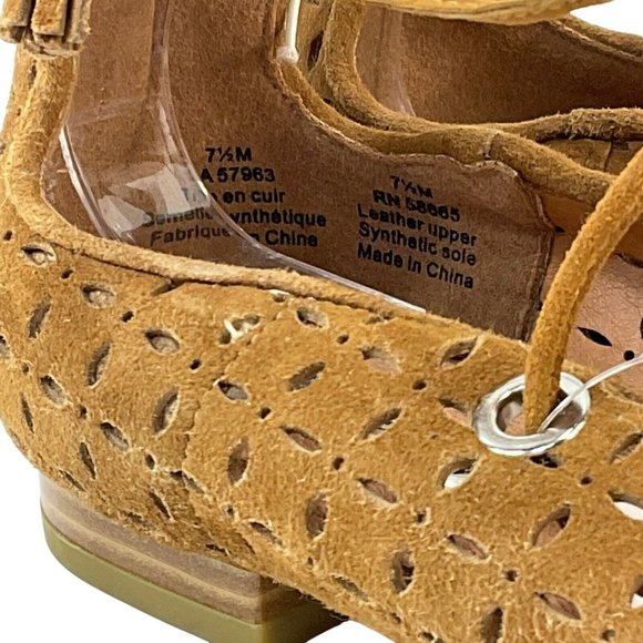 Halogen Shoes Womens Sz 7.5 Nella Ghillie Camel Suede Ankle Wrap Flats Nwob - Picture 6 of 8